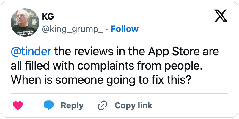 Tweet about developer not replying to reviews effectively